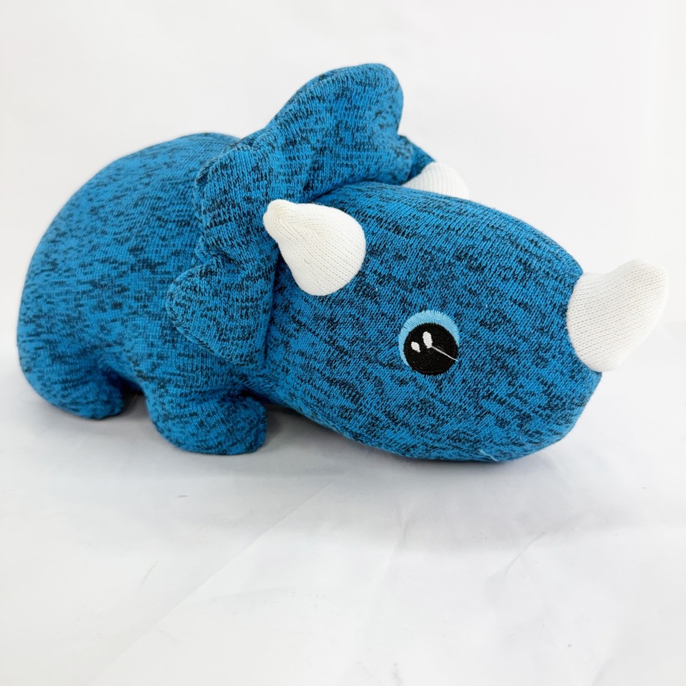 Blue Marled Knit Triceratops Dinosaur Plush Stuffed Animal 14 Inch Soft Toy
